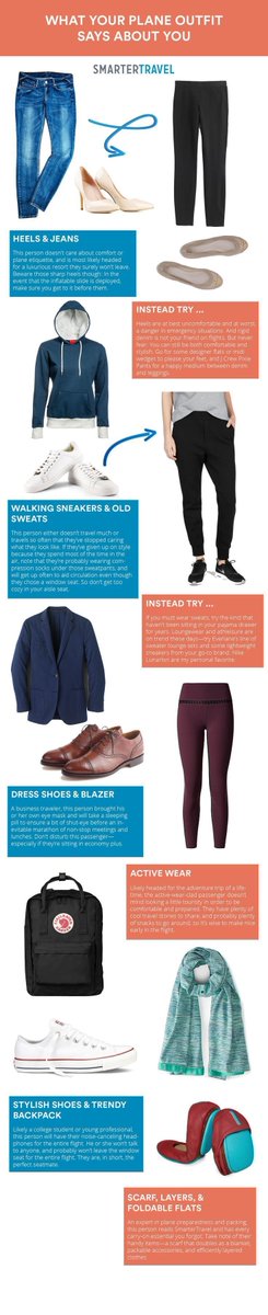 Thoughts on What to Wear for a Flight...
#AirTravel #Clothes #AppropriateAttire #ComfortButClassy #TravelHack #TravelTipThursday
(Thanks to Shannon McMahon, who wrote and published this on Pinterest July 20, 2016)