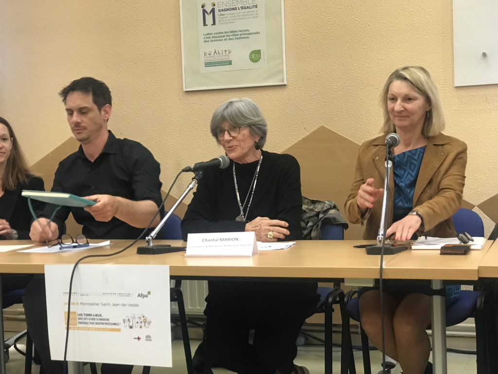 chantal_marion's tweet photo. Représente @Saurel_P #Journeesportesouvertes @Afpa_Occitanie « Les Tiers Lieux, vecteurs de réussite professionnelle ? » @Montpellier3m précurseur en ce domaine #ICC #CiteCreative #ZACEAI #LaTendresse @tropismeMtp #AnnieBrinnet https://t.co/z4iconw016