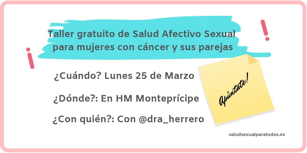 SaludSexall's tweet photo. 📍Te recordamos,"Taller Gratuito de Salud Afectivo Sexual para Mujeres con cáncer y sus parejas"‼️Lunes 25, de 16,30 a 18,30 en @HMHOSPITALES Montepríncipe 👉🏻 Cambios físicos y soluciones, cambios emocionales, experiencia del paciente https://t.co/VwGw5bJbYF #SaludSexual https://t.co/UEEVFJBIzW