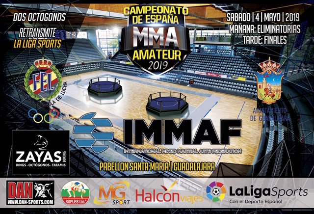 Campeonato de España de MMA (Amateur) el próximo 4 de Mayo en Guadalajara. Un EVENTO muy grande en #DeportesCastillalaMancha . Retrasmitiro por @LaLigaSports 
Organizado por la Delegación Castellano Manchega de Luchas Olímpicas y Disciplinas Asociadas. Gracias