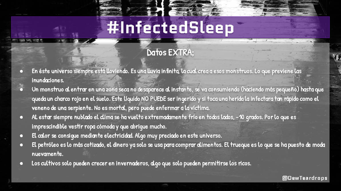 DewTeardrops's tweet photo. #InfectedSleep 

Vamos a comenzar con los datos básicos, es lo principal que se debe saber del AU.

⬇ Abajo, encontraréis un hilo con datos del mismo. Mejor explicado, las clases para los personajes... Personajes importantes en la historia, etc. https://t.co/XygrPty2u4