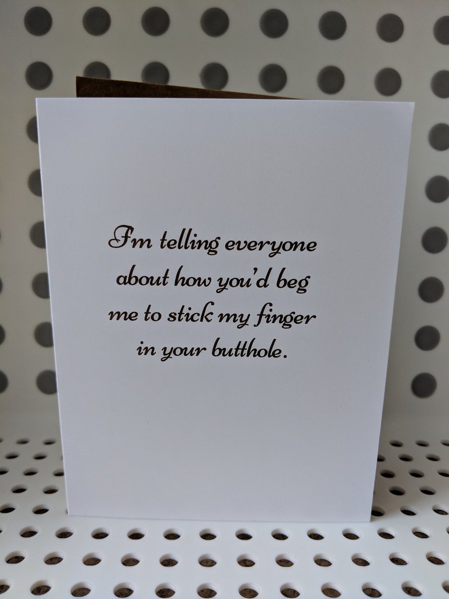 GratuitousGreet's tweet photo. It's the dirty sanchez.
#gratuitousgreetings #greetingcards #breakupmemes #breakupcards #dirtysanchez #probablygonnaregretthathashtag #etsy #etsyshop #etsyseller #womenentrepreneurs #womenbusinessowners #womensupportwomen #Divorce #divorcecards https://t.co/d6yEWoCCbK