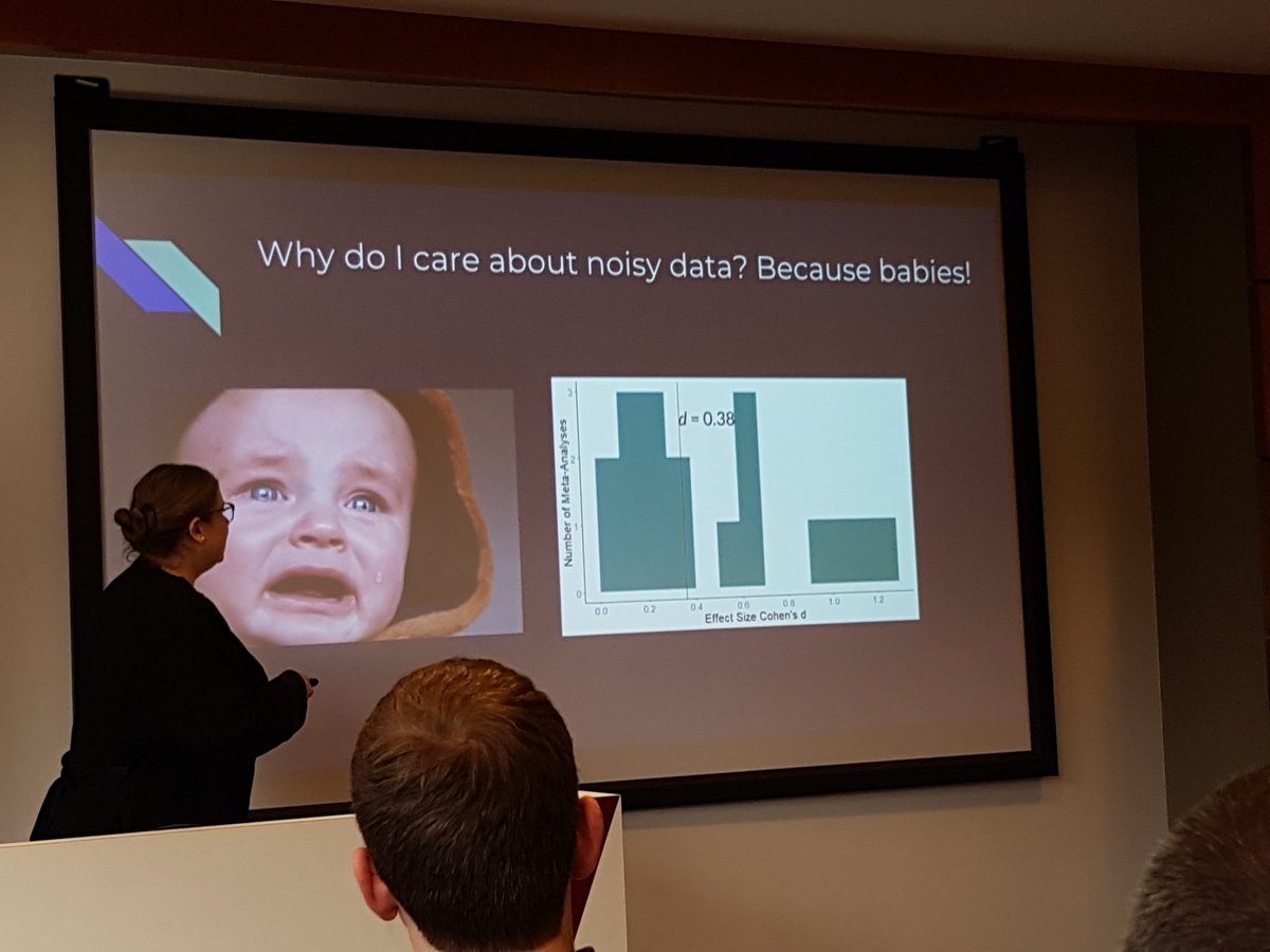 DondersSessions's tweet photo. Next, Christina Bergmann (@chbergma) talks about why she cares about noisy data, how she uses evolving, open meta-analyses to deal with it, and how we can get involved in MetaLab. #MethodsMarket https://t.co/iY5Jfo5lqX