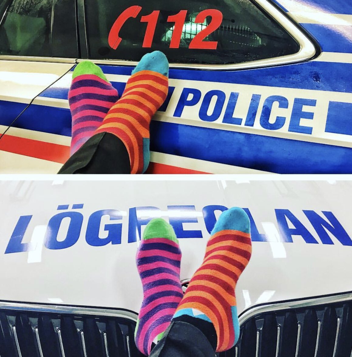 Alþjóðadagur fólks með Downs heilkennið er í dag. Fólk um allan heim klæðist mislitum sokkum til að fagna og sýna samstöðu með margbreytileikanum. Við erum engin undantekning þar.   #cop #police #policefamily #policeofficer #foreigncops #policefamily #downsdagurinn #DownSyndrome