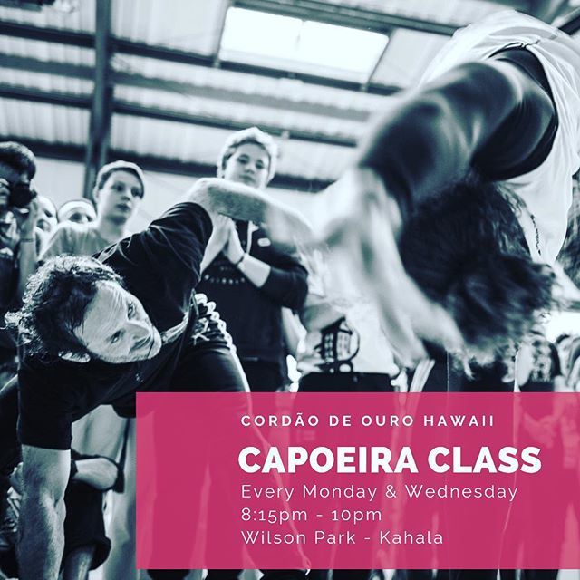 CapodaMataHI's tweet photo. Come to our weekly class on Monday &amp; Wednesday at 8:15pm at Wilson Park. Join us and learn the art of Capoeira together.
.
.
.
#cdohawaii #capoeira #grupocordaodeouro #professorbala #mestreduasduzias #capoeirahawaii #capoeiraclass #brazilian https://t.co/1yLbZeBVpA
