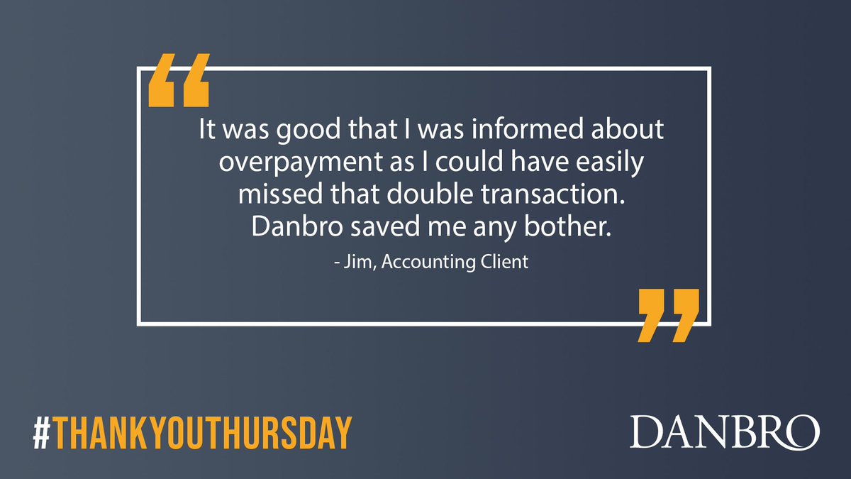 DanbroGroup's tweet photo. It's great to receive such positive comments from our #accountancy clients. Thank you so much for your feedback, Jim! π
To learn more about how #Danbro could help you & your business, call us now on 01253 600 140, or visit our website: https://t.co/i4PM5dqWPA
#ThankYouThursday https://t.co/ujFsxZdYlD