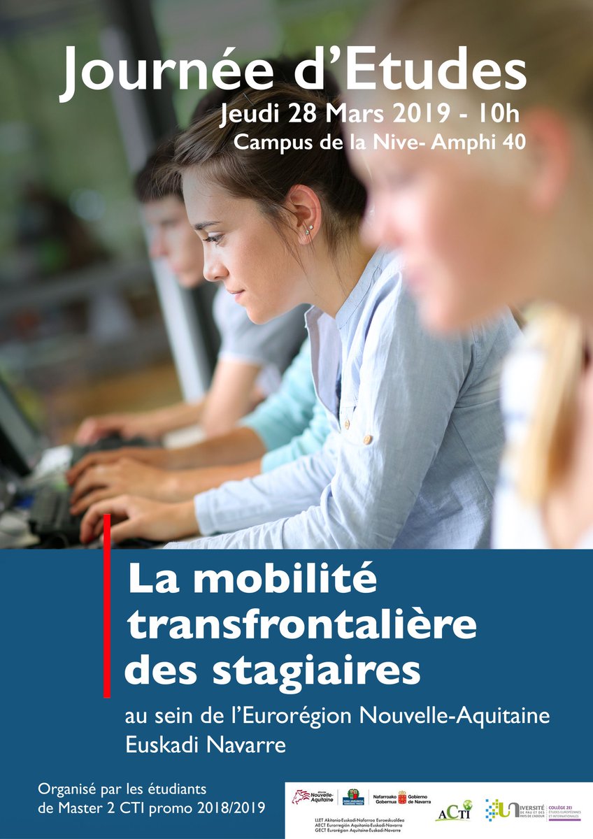 AssoCTI's tweet photo. Programmation de la journée d'étude du 28 mars 2019 sur les stages transfrontaliers en collaboration avec l'Eurorégion NAEN

Au programme, diagnostic, témoignages transfrontaliers et débats 

Venez enrichir votre culture transfrontalière! 

@MarcMoulin @_ENAEN @universite_uppa https://t.co/VmxqFGQ3h5
