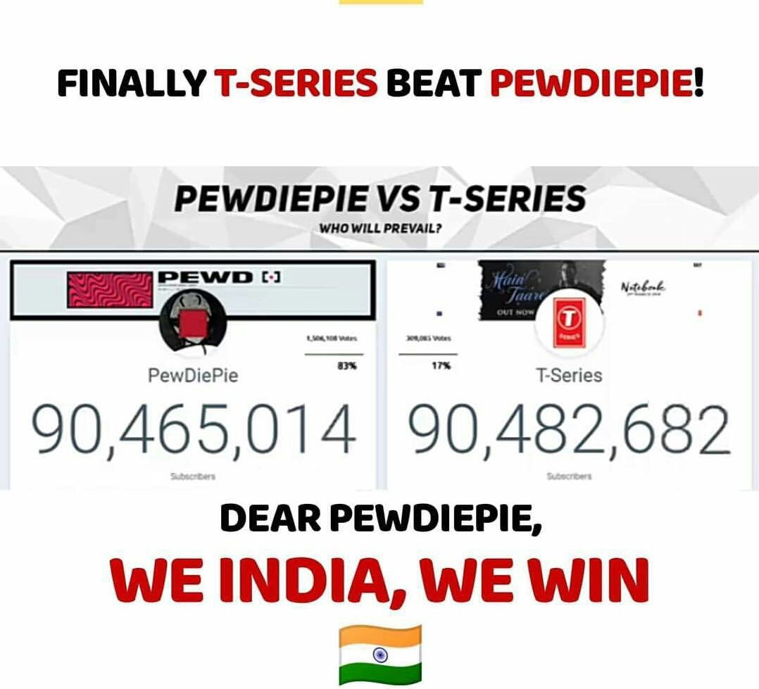 DarshanParejiya's tweet photo. We India we win #YouTube #tserieswin @itsBhushanKumar https://t.co/sHV239qS8f