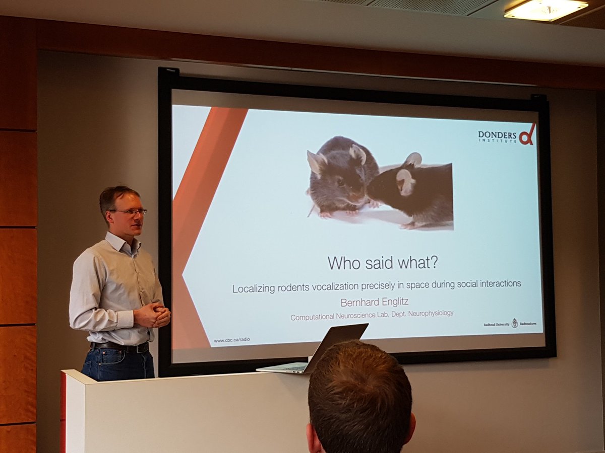 DondersSessions's tweet photo. We are staying on the topic of rodents, as Bernhard Englitz talks about a localization algorithm to determine with higher accuracy which vocalizations were made by which rat during their social interactions. #MethodsMarket https://t.co/EqnIqksuzV