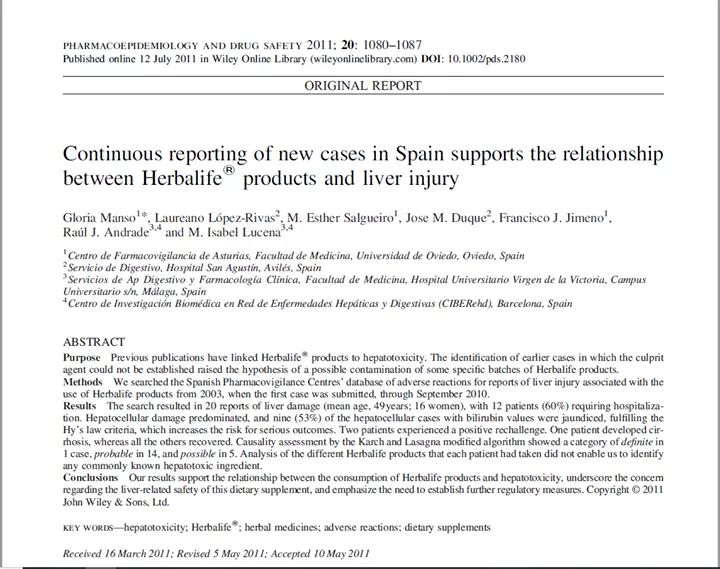 EL CASO HERBALIFE Y DEPORTE.

Desde 2007 varios estudios científicos han reportado casos de #Hepatotoxicidad.
No son pocos los equipos y centros privados en España que comercializan o son #PATROCINADOS por esta marca.

#SuplementosSegurosYá
#LaPastaNoEstodo