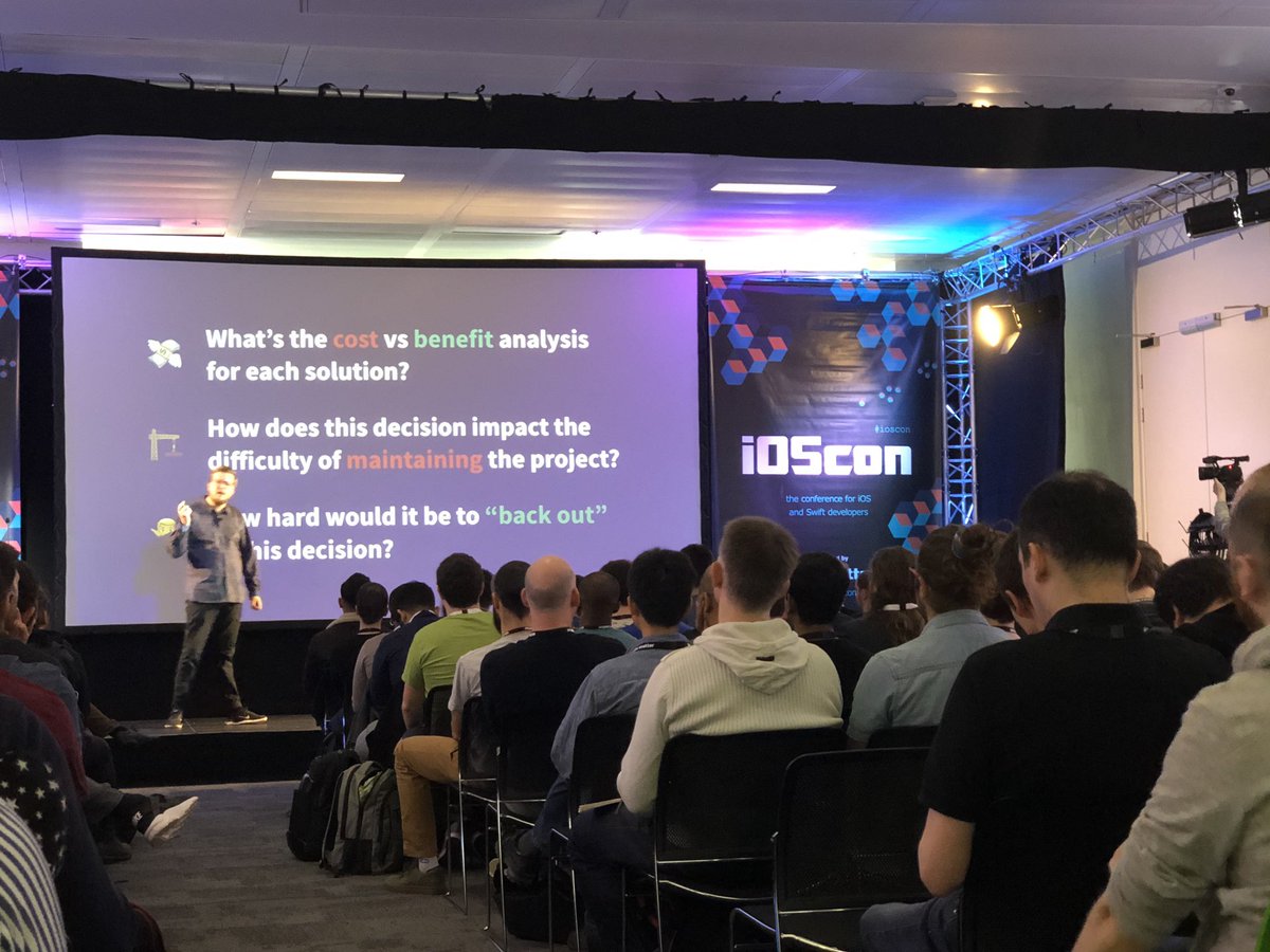 V_Leftwich's tweet photo. Enjoying the Keynote at #ioscon by @johnsundell #swift #decisions https://t.co/GwacLWdNh6