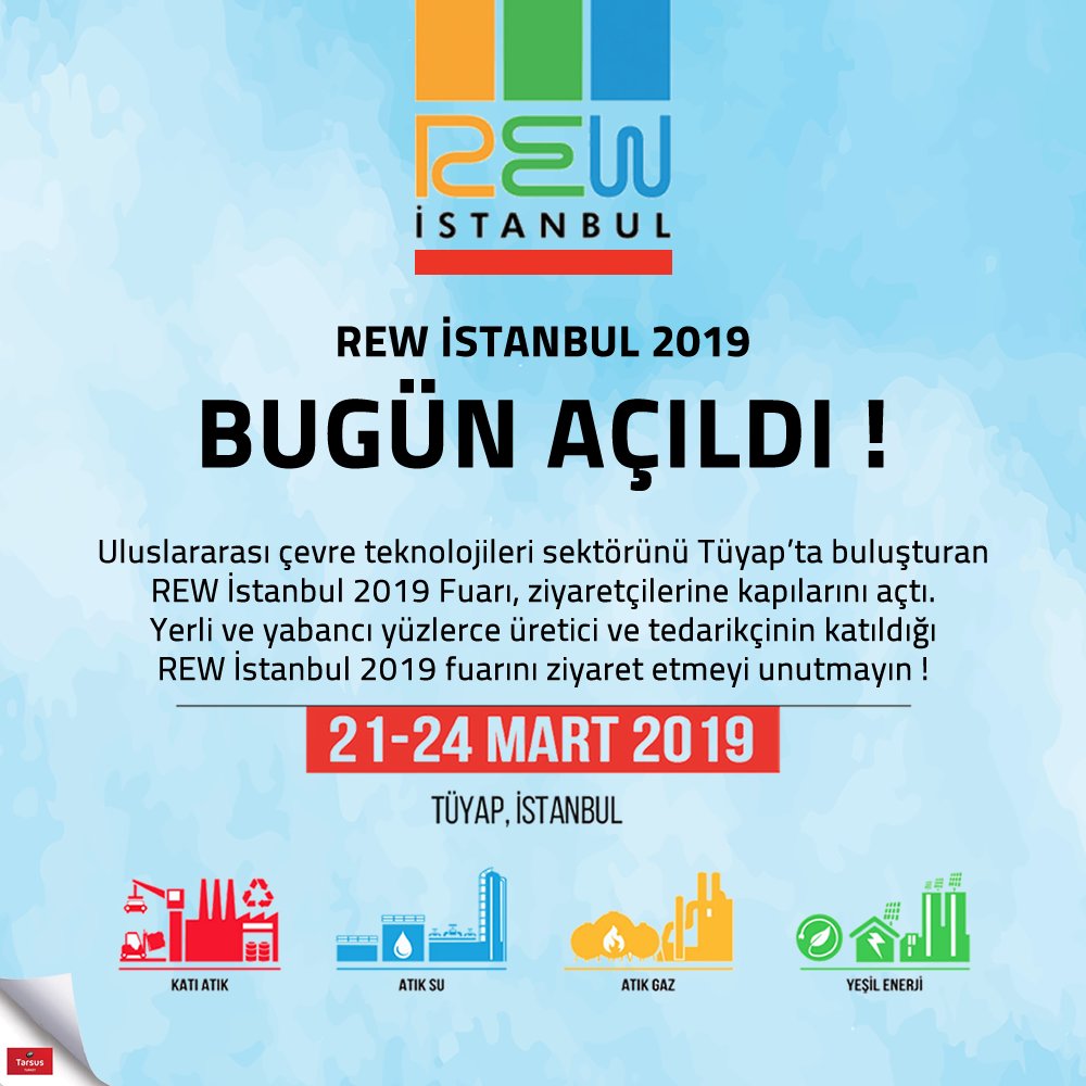 RewIstanbul's tweet image. REW İstanbul 2019 Bugün Açıldı !
Uluslararası çevre teknolojileri sektörünü Tüyap’ta buluşturan REW İstanbul 2019 Fuarı, ziyaretçilerine kapılarını açtı.
Yerli ve yabancı yüzlerce üretici ve tedarikçinin katıldığı bu fuarı ziyaret etmeyi unutmayın ! bit.ly/2Een2x5