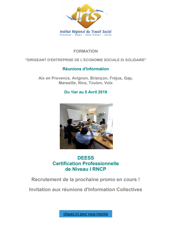 IRTSPACACorse's tweet photo. #DEESS
#RECRUTEMENT DE LA PROCHAINE PROMO EN COURS !
Réunion d'information collective: #AixenProvence, #Avignon, #Briançon, #Fréjus, #Gap, #Marseille, #Nice, #Toulon, #Volx 
Pour vous inscrire: https://t.co/Gwc41IN3Lq
#IRTSMarseille, #Formation, #TravailSocial, #Inscription https://t.co/kKOkq3Opd5