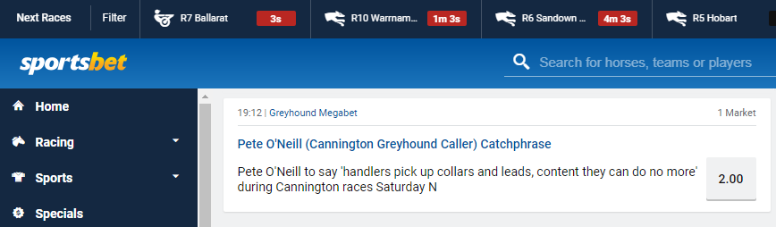 RaptInRacing's tweet photo. For those @sportsbetcomau hasn't shafted yet by banning / restricting accounts, here's an interesting bet! $2 massive overs! Poor form on sportsbet's part though. Through no fault of his own it potentially creates unwarranted ramifications for the highly ethical @peteron681 https://t.co/mCOgPh2j6n