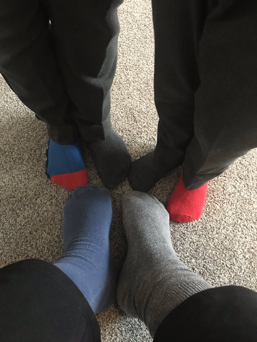 Odd sock day for me and the boys supporting #Downsyndromeday and the boys school are participating and raising money well done @KearsleyStJohns