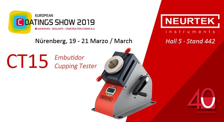 Neurtek's tweet photo. #CT15 Embutidor para conocer propiedades del recubrimiento al estirarlo y su adherencia. Norma UNE EN ISO 1520. Ensayo obligatorio en laboratorios @Qualicoat. Conócelo en #ECS2019 en @neurtek Hall 5 · Stand 442. https://t.co/HjoLpEqsW4 https://t.co/4apBK4sQrW