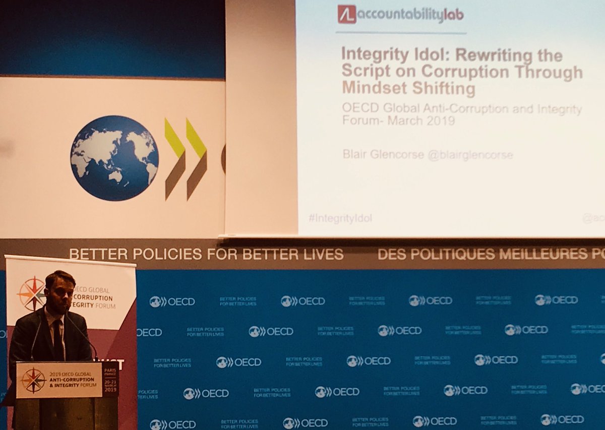 Best discovery of the #OECDintegrity conference is #integrityidol Brilliant initiative flipping the narrative from shaming bad people to ‘naming & faming’ those on the ground leading the fight against #corruption by standing up to the social norms & expectations around them.