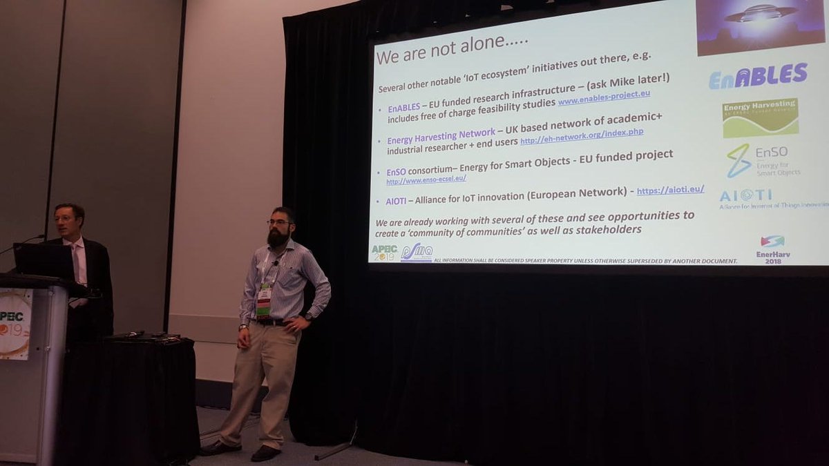 EnablesEU's tweet photo. Brian Zahnstecher & Francesco from the PSMA #energyharvesting committee explain the importance of building a power #IoT ecosystem at #APEC2019 EnABLES is cited as a key parallel initiative and a close collaborator.
Join us now: https://t.co/AXc0HGA1Oy
#euprogramme #poweringiot https://t.co/CuBksdsW2i