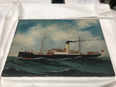 HullMaritime's tweet photo. Found during @ckconservation survey of paintings in our Maritime Museum collection - a rudimentary attempt at repairing a tear using a Weetabix packet! #HullYMC @HeritageFundYH @HeritageFundUK https://t.co/GQsh0ZU7S6