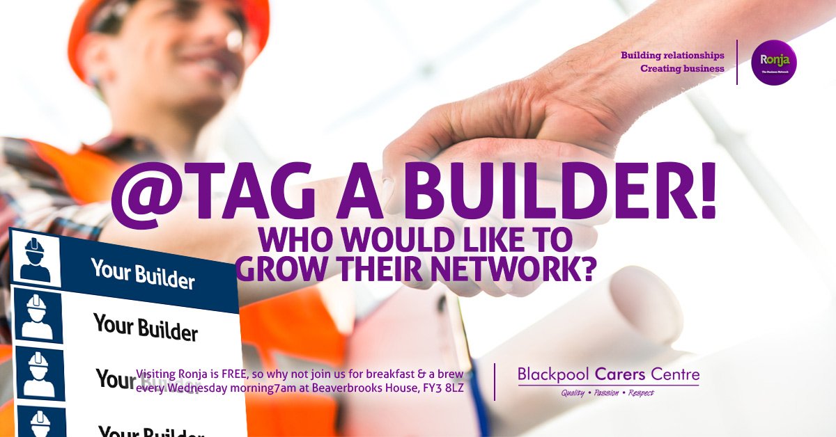 👷‍♀️👷‍♂️@TAG A BUILDER⁉️👷‍♂️👷‍♀️
Do you know or use a local builder who is looking to grow their business and network? Then tag away! We're looking for a forward-thinking, professional business to join our network.
#Builders #Building  #Construction #Blackpool #Lancashire #Ronja