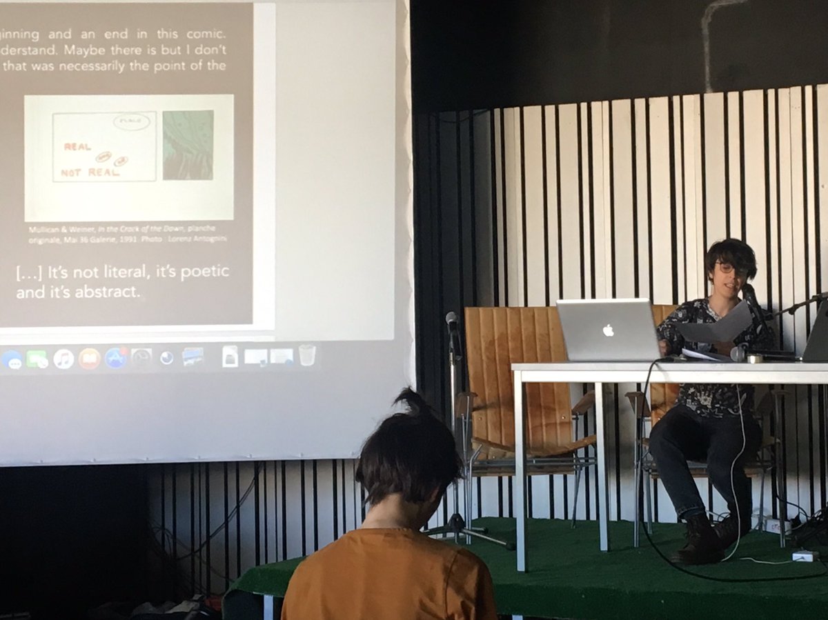 EESI_ESA's tweet photo. Début du colloque Crack @citebdangouleme avec @PLungheretti, Sabine Tessonneyre &amp; Svetlana Gencheva. Lorenz Antognini ouvre le bal en nous parlant de « In the Crack of the Dawn » de Laurence Weiner et Matt Mullican. 
« It’s not literal, it’s poetic and it’s abstract » https://t.co/q2QMc5azQa