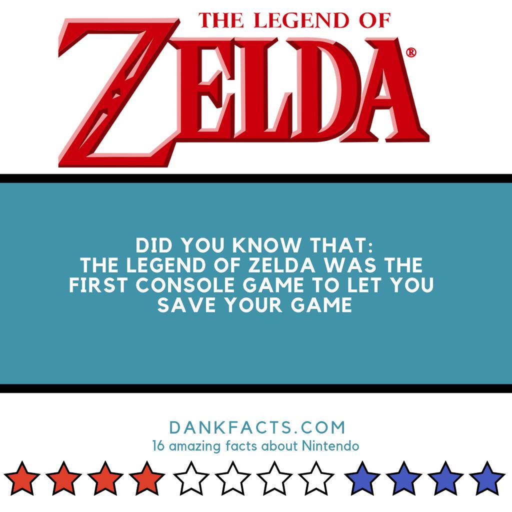 Did you know that The Legend of Zelda was the first console game to let you save your game. Read more about this here:
dankfacts.com/16-amazing-fac…