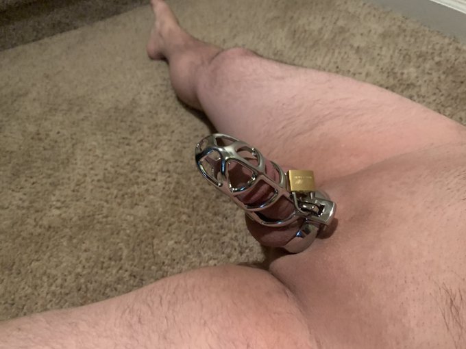2 pic. New Metal Male Chastity lock.... It definitely does the job #Femdom #NSFW #SubmissiveMale #nakedmales