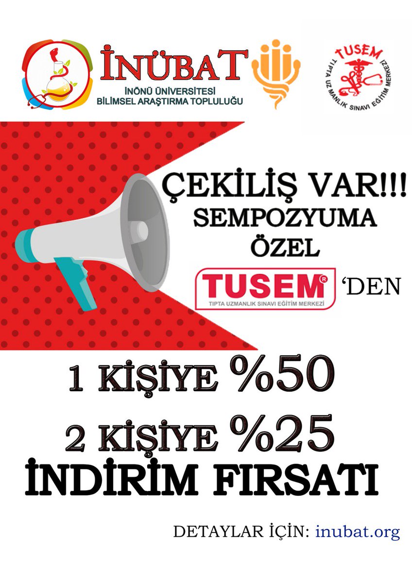 inonubat's tweet photo. Sempozyuma kayıt yaptıran siz değerli katılımcılarımıza özel sürprizlere hazırsanız başlıyoruz.🎉
 TUSEM sponsorluğunda gerçekleştireceğimiz çekilişte; 1 kişiye %50, 2 kişiye %25 indirim fırsatı sizleri bekliyor.Yeterince şanslı olduğunuza inanıyorsanız çekilişte yerinizi alın. https://t.co/IJ4spYTpLS