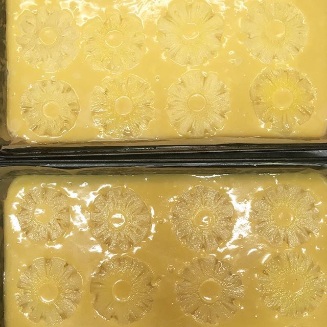 Pineapple &amp; White Chocolate Blondie about to go in the oven. On our Spring menu!