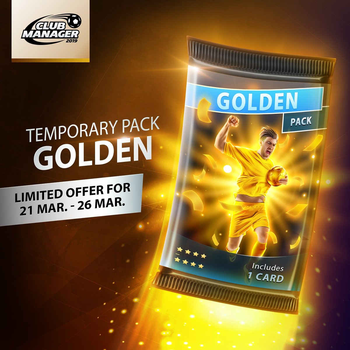 clubmanagergame's tweet photo. Obtain 4-star gold rated players by purchasing the Golden Pack which will be on sale for the next seven days.
More details here: https://t.co/d5ucqNDTwK
#cm2019 #goldenpack #managercoins #managercash #goldplayers #football #footballmanager #event https://t.co/HTHTiFuPX3