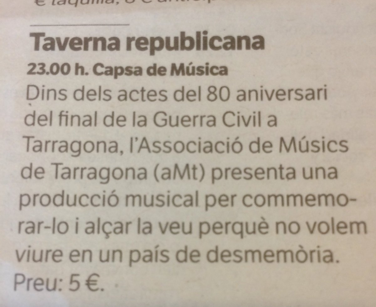 musicstgn's tweet photo. #live #concert se acerca el día para recordar la #Republica la de tod@s #capsademusica #espaitabacalera #numerosrojos @oscarboles #Sanifriends #ladèria #patricioysuvicio #siforakemfaielfoll #connexionstrio #kandijoan #volunteers #ombracle #aMt #TGN #music #musicians https://t.co/lPCszt5a94