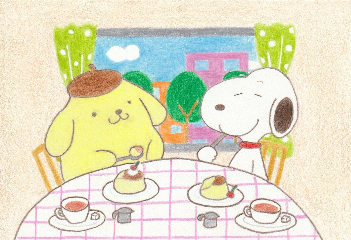 Twitter 上的 Sima ポムポムプリンとプリンを食べる イラスト スヌーピー Illustration Snoopy T Co Jckimrflku Twitter