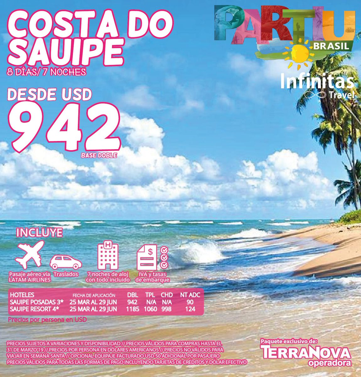 terranovapy's tweet photo. PARTIU BRASIL 2019 - Destinos: Rio de Janeiro, Buzios, Porto de Galinhas, Costa do Sauipe. Compras hasta el 31 de Marzo 2019! Consulte con su agencia de viajes favorita! https://t.co/HIHHJRcyrn