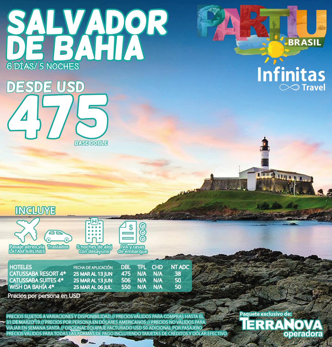 terranovapy's tweet photo. PARTIU BRASIL 2019 - Destinos: Salvador Bahía, Natal y Foz de Iguazú. Compras hasta el 31 de Marzo 2019! Consulte con su agencia de viajes favorita! https://t.co/kz1Jy8esYf