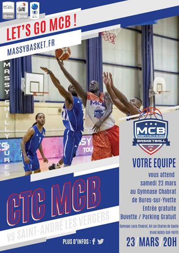 MassyBasket's tweet photo. RDV Samedi 20h au gymnase Chabrat de #Bures
#ctcMCB91 reçoit SAINT ANDRE LES VERGERS ( 4eme de la poule K #NM3 #Basket )
Venez nombreux, les pousser à la victoire!
@basketEssonne @basketIdf @villedemassy #MassyMaVille @comParisSaclay #GoMCB https://t.co/WOjqk1O2DU