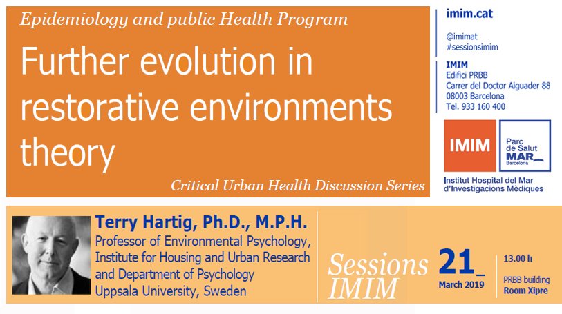 Aurea_MM's tweet photo. Today we'll have Dr  #TerryHartig, Professor of Environmental Psychology-@UU_University, at @imimat talking about theory and experimentation regarding restorative effects of nature experience:
Further evolution in #RestorativeEnvironments theory
More info: https://t.co/qfrhz2fAMR https://t.co/vl47O9pg9L
