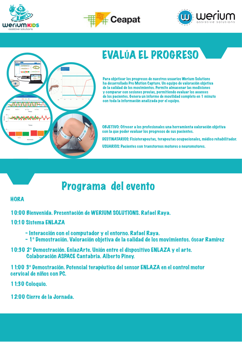 WeriumSolutions's tweet photo. No te quedes sin plaza!! El próximo 4 de Abril nos veremos en @Ceapat con grandísimos profesionales, con interesantes ponencias y demostraciones de las #últimastecnologías destinadas a niños con #necesidadesespeciales. Escríbenos para reservar tu plaza a info@weriumsolutions.com https://t.co/B7UcTDrzPV