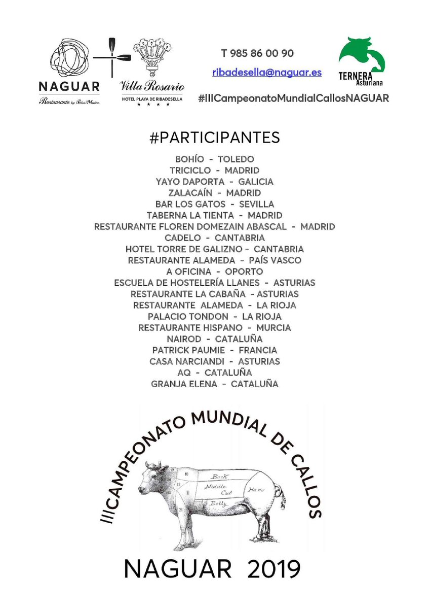 TabernaLaTienta's tweet photo. El 23 de marzo se celebra en el Hotel Villa Rosario de Ribadesella, el III Campeonato Mundial de Callos Naguar y #LaTienta estará ahí!
#callos #madrid #IIICampeonatoMundialdeCallosNaguar #restaurantesmadrid @naguar_ https://t.co/7YEAbG0yVz