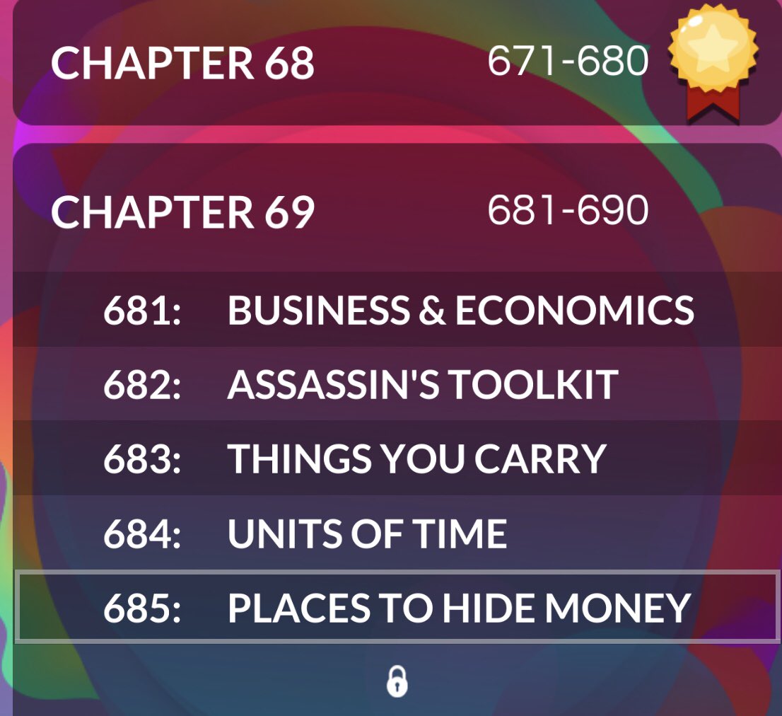 ValenciaT91's tweet photo. So, I really love this game called Word Stacks, but the categories are starting to make me nervous, such as Assassinโs Toolkit and Places To Hide Money. Am I being groomed for something? Lol ๐ #scary #wordstacks #game #iphone https://t.co/XCG1Wx4YAa