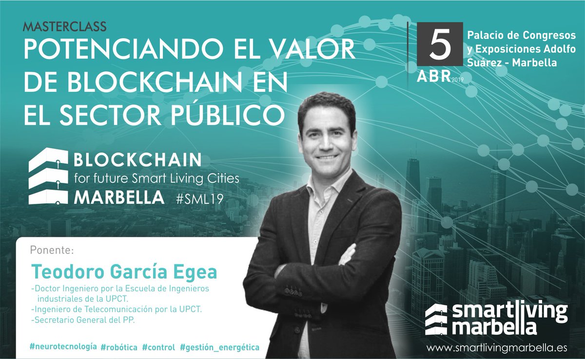 coitta_aagit's tweet photo. 📲 El secretario general del PP (@populares), @TeoGarciaEgea, impartirá una clase magistral en Smart Living Marbella bajo el título "Potenciando el valor de #Blockchain en el sector público". 

Formaliza tu inscripción en #SLM19 aquí ➡️ https://t.co/cJxKRp5Aci https://t.co/4KmtDFVHDz