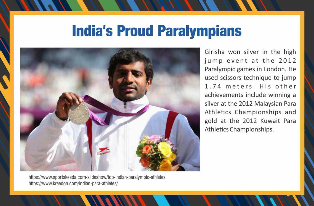 GamesParalympic's tweet photo. Girisha is India’s proud Paralympic high jumper, he has won 3 medals for his country. #FlyWithCourage #IndiasProudParalympians #Sports #Highjump #ParalympicGames #Uttarakhand #Dehradun https://t.co/H39n2v9YOr