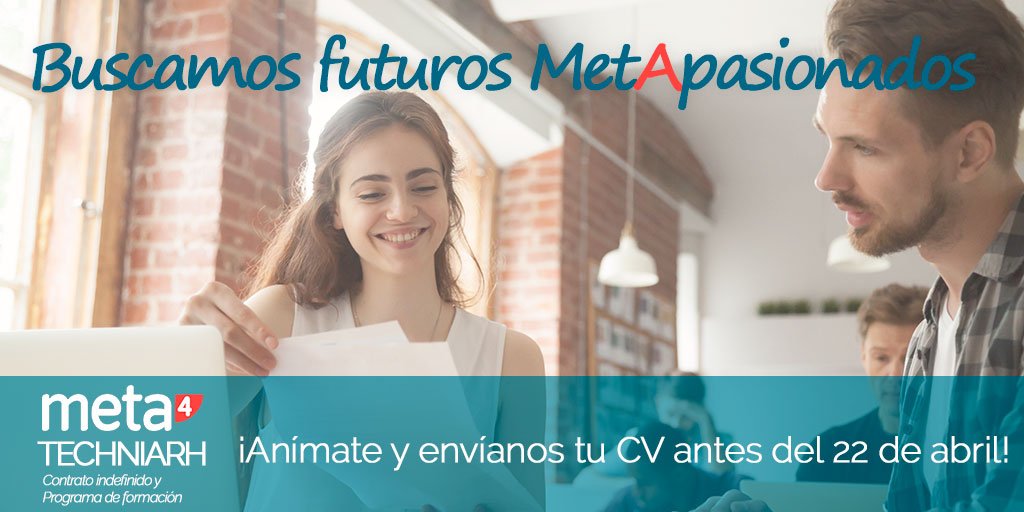 Cegid_Es's tweet photo. 📢¿Te apasiona la tecnología y te gustaría trabajar en una compañía tecnológica líder en el mercado de los RRHH? En @Meta4_es volvemos a apostar por la contratación de jóvenes talentos a través del #Techniarh ¡Anímate y envíanos tu CV a empleo@meta4.com!👉https://t.co/1cLNYnDqJa https://t.co/t83tt9yana