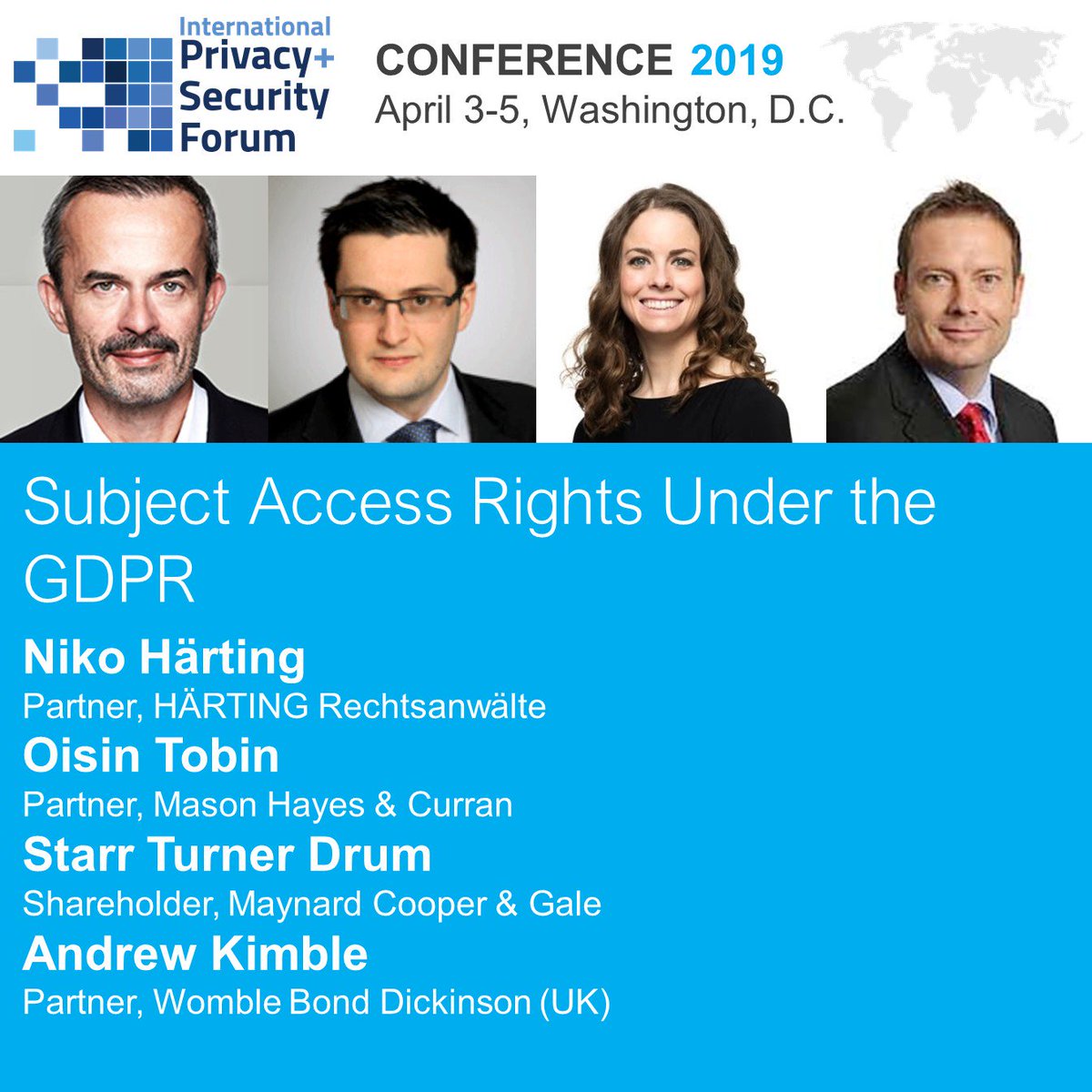 “Subject Access Rights Under the GDPR” with Niko Härting, Oisin Tobin (<a href="/MHCLawyers/">Mason Hayes & Curran LLP</a>), Starr Turner Drum (@MaynardCooper), and Andrew Kimble (<a href="/WBD_US/">Womble Bond Dickinson (US) LLP</a>)
pos.li/2bbrrr