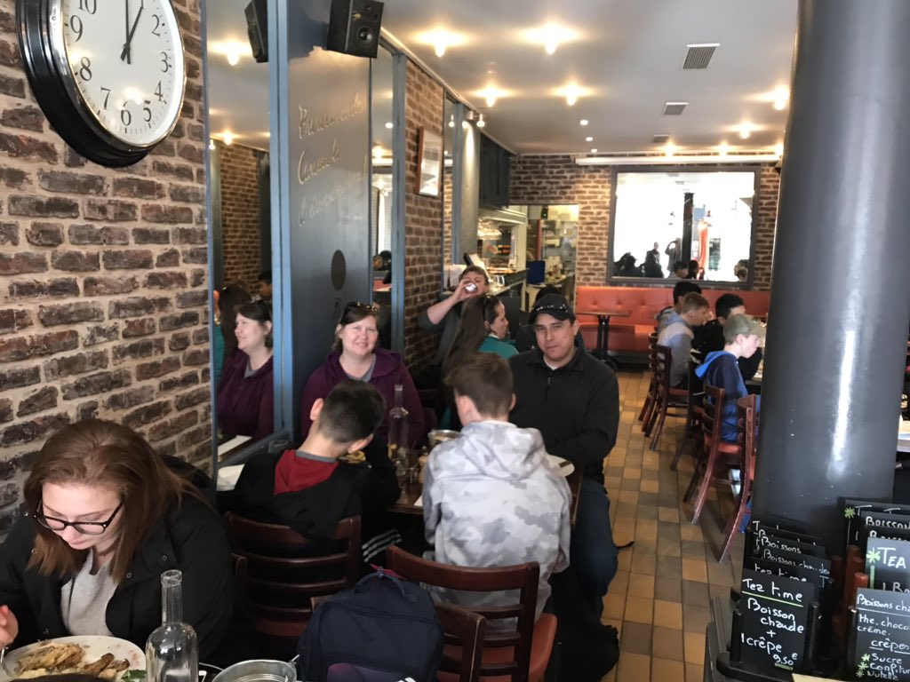 kaybloom's tweet photo. @BromleyHawks Students and chaperones first experience ordering and eating in a French restaurant. https://t.co/kdf8sC4kMz