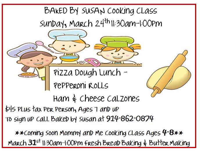 BakedBySusan's tweet photo. Learn how to use pizza dough this Sunday, March 24th, ages 7 and up.  Moms come and bake bread and make butter with your little ones on March 31st, ages 4-8. #bakedbysusan #cookingclass #mommyandme #daddyandme #pizza #pepperoniroll #calzone #breadandbutter #bestofwestchester https://t.co/fpk9YJFvhQ