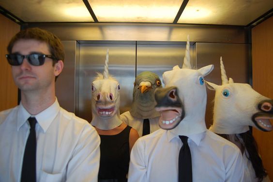 SaaSicorn's tweet photo. Who is this weird bird guy in the office elevator? 

#SaaSicorn https://t.co/X90gGdx16W