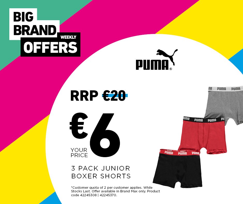 _wearebrandmax's tweet image. Puma junior boxer shorts on offer this week 🙈 RRP €20 - Your Price €6 😁 &amp;gt;&amp;gt; goo.gl/nMdY1X

#Puma #WeAreBrandMax #DesignerLabelsForLess #WeeklyOffer #Savings