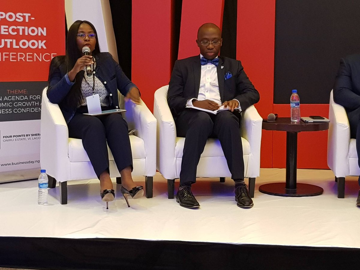 PwC_Nigeria's tweet photo. The second panel discussion at the @businessdayng #PostElectionOutlook conference is moderated by PwC's @ayolande and is focused on "Companies & Markets Outlook https://t.co/HO1qAQIZmA