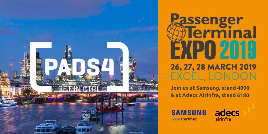 Next week the #PTELondon starts! Meet our colleagues Peter, Bjorn and Jurjen at the booths of @samsung and Adecs Airinfra and be inspired with the #PADS4 Smart Airport Signage solutions. For more information about PADS4 at the PTE, check fids.com/join-us-at-pas…