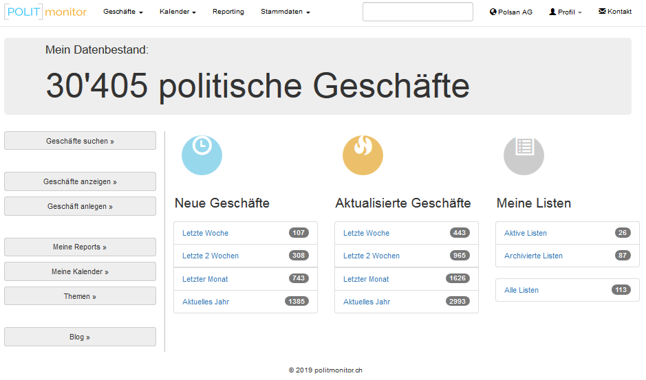 POLITmonitor_CH's tweet photo. RELEASE 19.1 ist da! Was neu ist? Weitere Sprachen (D, F, I, E), zielgenaue Notifications per Email, freie Volltextsuche, übersichtliche Dashboards, individuelle Ampelsysteme. Check out https://t.co/SgN5udf2H3.
Details: https://t.co/qNxfaZl1oj …  Video: https://t.co/ox4yb9EyZ9 https://t.co/h7ibFnjhsm
